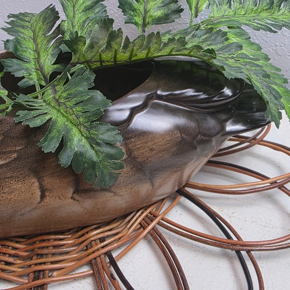 Vintage Ceramic Duck Planter Brown Black Speckled Glaze Rustic Cabin Decor - Picture 4 of 13